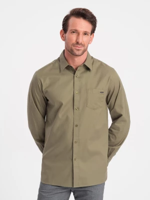 Bawełniana męska koszula z kieszenią REGULAR FIT - oliwkowa V2 OM-SHCS-0147
 -                                    L