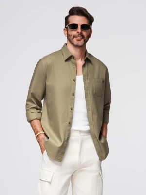 Bawełniana męska koszula z kieszenią REGULAR FIT - oliwkowa V2 OM-SHCS-0147
 -                                    S Ombre