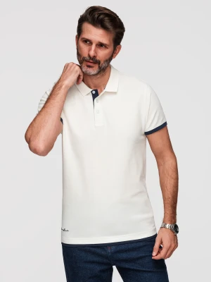 Bawełniana męska koszulka polo z kontrastowym wykończeniem – biała V1 - Rozmiar: XL Ombre Clothing