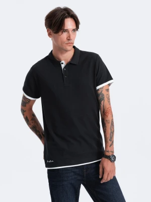 Bawełniana męska koszulka polo z kontrastowymi wykończeniami – czarna V8 - Rozmiar: S Ombre Clothing