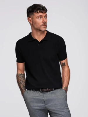 Bawełniana męska koszulka polo ze strukturalnej dzianiny – czarna V5 - Rozmiar: M Ombre Clothing