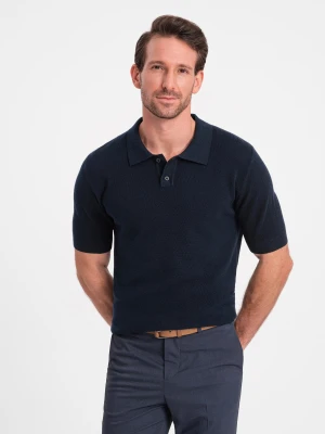 Zdjęcie produktu Bawełniana męska koszulka polo ze strukturalnej dzianiny – granatowa V2 Ombre Clothing