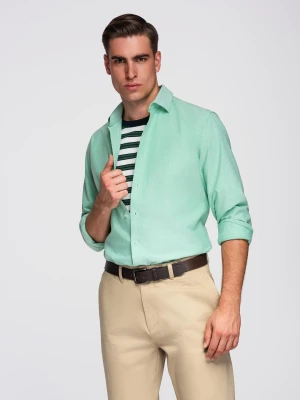 Bawełniana pastelowa koszula męska typu oxford – miętowa V4 Ombre Clothing