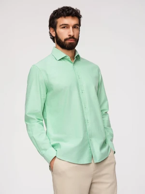 Bawełniana pastelowa koszula męska typu oxford – miętowa V4 - Rozmiar: S Ombre Clothing miętowy