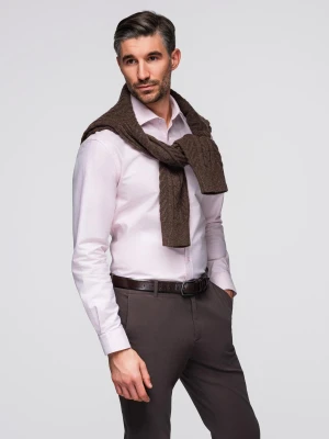 Bawełniana pastelowa męska koszula typu oxford – jasnoróżowa V1 - Rozmiar: S Ombre Clothing