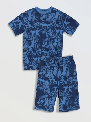 Bawełniana piżama z niebieskim nadrukiem na całości Reporter
