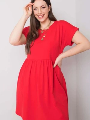 Bawełniana sukienka luźna plus size czerwona BASIC FEEL GOOD