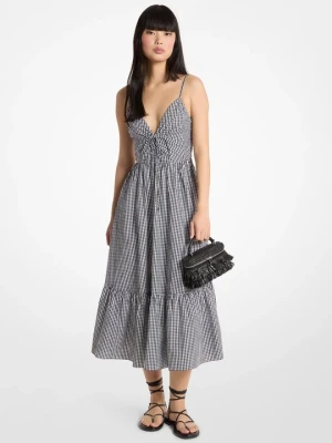 Bawełniana sukienka midi w kratę gingham Michael Kors