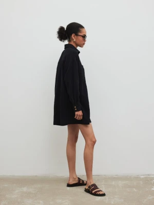 Bawełniana sukienka z kołnierzykiem w kolorze CZARNYM- CUEVA-XS/S Marsala