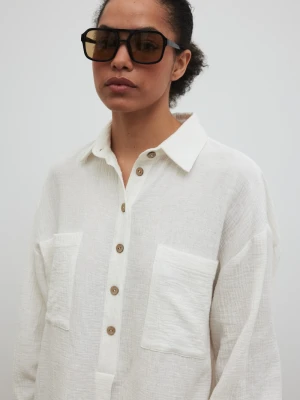 Bawełniana sukienka z kołnierzykiem w kolorze ECRU- CUEVA-M/L Marsala