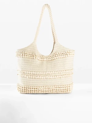 Bawełniana torba shopper o strukturalnym wyglądzie BonPrix beżowy