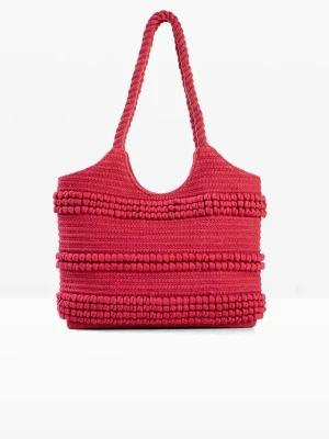 Bawełniana torba shopper o strukturalnym wyglądzie BonPrix różowy
