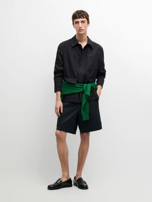 Bawełniane Bermudy Z Detalami W Pasie - Granatowy - - Massimo Dutti - Mężczyzna