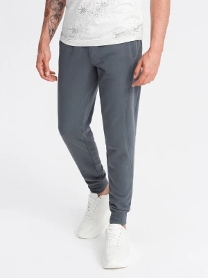 Bawełniane dresowe spodnie męskie joggery BASIC – grafitowe V11 - Rozmiar: L Ombre Clothing grafitowy