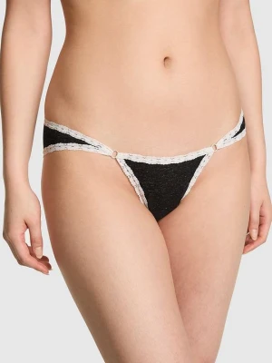 Bawełniane figi cheeky z niskim stanem i koronkową lamówką Victoria's Secret Szary