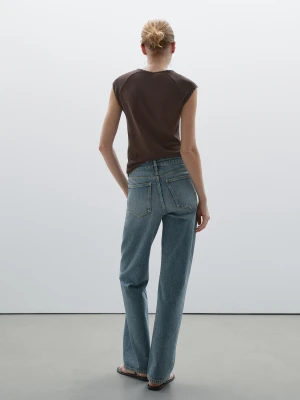 Bawełniane Jeansy Z Szerokimi Nogawkami I Średnim Stanem - Średni Niebieski - - Massimo Dutti - Kobieta