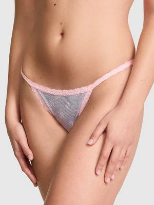 Bawełniane majtki bikini z paseczkami i koronką Victoria's Secret 7MWR
