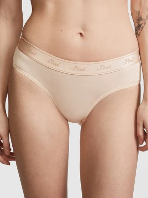 Bawełniane majtki hiphugger z logo Victoria's Secret Beżowy