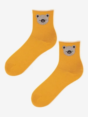Bawełniane skarpetki damskie z błyszczącą głową misia Cotton Shiny Koala Yellow Marilyn