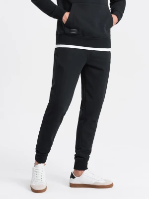Bawełniane spodnie męskie dresowe joggery BASIC – czarne V9 - Rozmiar: XL Ombre Clothing