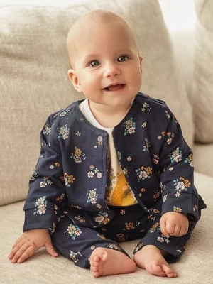 Bawełniane spodnie niemowlęce - granatowe w kwiatki 5.10.15.