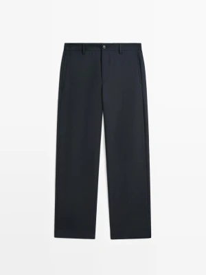 Bawełniane Spodnie Z Gumką W Pasie - Granatowy - Massimo Dutti - Male
