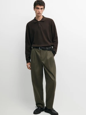 Bawełniane Spodnie Z Podwójnymi Zakładkami - Zielony - Massimo Dutti - Male