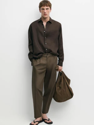 Bawełniane Spodnie Z Podwójnymi Zakładkami - Zielony - - Massimo Dutti - Mężczyzna