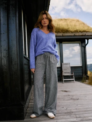 Bawełniane spodnie z szerokimi nogawkami szare Moodo