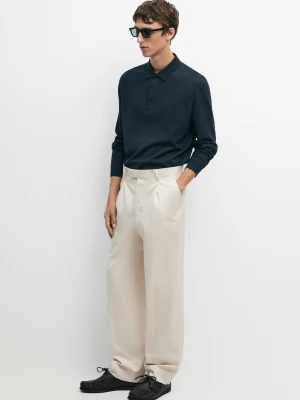 Bawełniane Spodnie Z Zakładkami - Beżowy - Massimo Dutti - Male