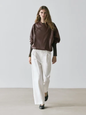Bawełniane Spodnie Z Zakładkami - Biały - - Massimo Dutti - Kobieta