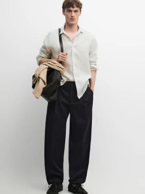 Bawełniane Spodnie Z Zakładkami - Granatowy - - Massimo Dutti - Mężczyzna