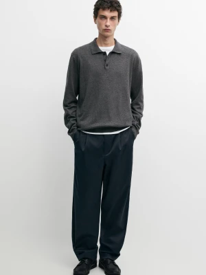 Bawełniane Spodnie Z Zakładkami - Niebieski Atramentowy - Massimo Dutti - Male