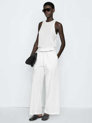 Bawełniane Spodnie Ze 100% Bawełny - Studio - Biały Złamany - Massimo Dutti - Female