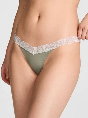 Bawełniane stringi z koronkowym wykończeniem Victoria's Secret Zielony