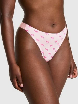 PINK Bawełniane stringi z wysokim wycięciem i logo Victoria's Secret