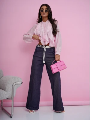 Bawełniane szerokie spodnie denim CADEN - granatowe  magmac 