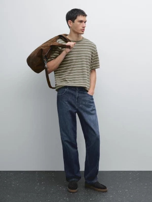 Bawełniano-Lniana Koszulka W Paski - Zielony - - Massimo Dutti - Mężczyzna