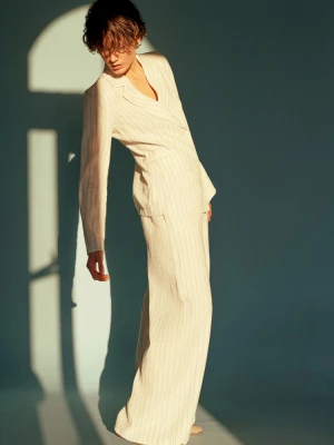 Bawełniano-lniane spodnie typu wide leg Greenpoint kremowy