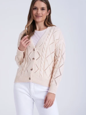 Bawełniany, ażurowy kardigan w beżowym kolorze Greenpoint