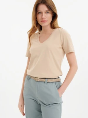 Bawełniany beżowy top z dekoltem w serek Greenpoint