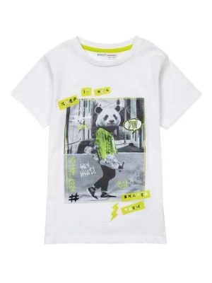 Bawełniany biały t-shirt dla chłopca z nadrukiem pandy Minoti