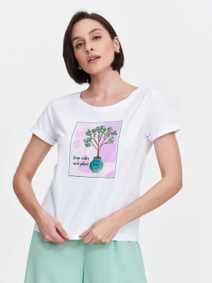 Bawełniany biały t-shirt z nadrukiem Top Secret