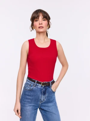 Bawełniany czerwony top z okrągłym dekoltem TARANKO