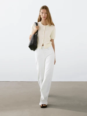 Bawełniany Dzianinowy Kardigan Z Krótkim Rękawem - Surowy - - Massimo Dutti - Kobieta