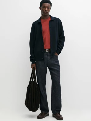 Bawełniany Kardigan Z Kołnierzykiem Polo - Granatowy - Massimo Dutti - Male