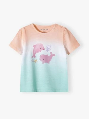 Bawełniany kolorowy t-shirt niemowlęcy z delfinami 5.10.15.