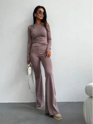 Bawełniany komplet bluzka i spodnie KEAO - mocha mousse  magmac 