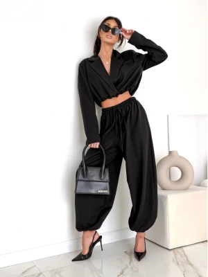 Bawełniany komplet marynarka i szerokie spodnie NAJRO - czarny  magmac 