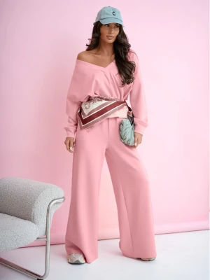 Bawełniany komplet z szerokimi spodniami GORAN - pudrowy róż  magmac 
